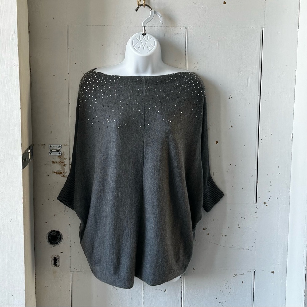 Velvet Rhinestone Studded Casmere Dolman Sleeves Sweater Petite